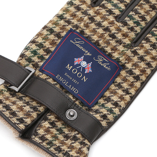  英国で1837年創業の老舗生地メーカー、MOON(ムーン)社のツイード生地を使用した本革手袋 ブラウン 茶 茶色 メンズ 羊革(ラムスキン) グローブ タッチパネル対応 スマホ対応 スマートフォン対応 操作 可能 KURODA(クロダ)