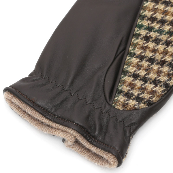  英国で1837年創業の老舗生地メーカー、MOON(ムーン)社のツイード生地を使用した本革手袋 ブラウン 茶 茶色 メンズ 羊革(ラムスキン) グローブ タッチパネル対応 スマホ対応 スマートフォン対応 操作 可能 KURODA(クロダ)