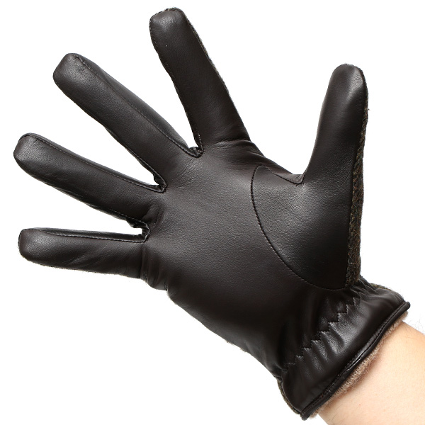  英国で1837年創業の老舗生地メーカー、MOON(ムーン)社のツイード生地を使用した本革手袋 ブラウン 茶 茶色 メンズ 羊革(ラムスキン) グローブ タッチパネル対応 スマホ対応 スマートフォン対応 操作 可能 KURODA(クロダ)