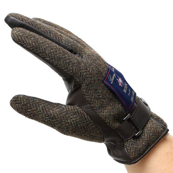  英国で1837年創業の老舗生地メーカー、MOON(ムーン)社のツイード生地を使用した本革手袋 ブラウン 茶 茶色 メンズ 羊革(ラムスキン) グローブ タッチパネル対応 スマホ対応 スマートフォン対応 操作 可能 KURODA(クロダ)