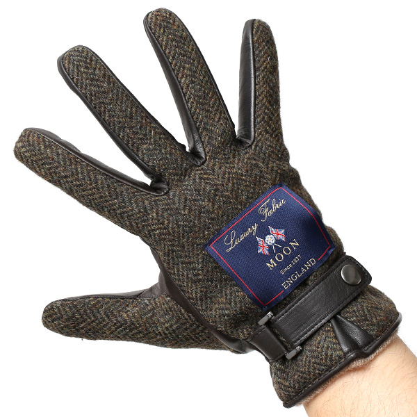  英国で1837年創業の老舗生地メーカー、MOON(ムーン)社のツイード生地を使用した本革手袋 ブラウン 茶 茶色 メンズ 羊革(ラムスキン) グローブ タッチパネル対応 スマホ対応 スマートフォン対応 操作 可能 KURODA(クロダ)