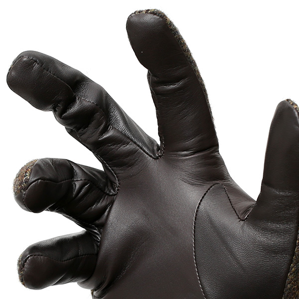  英国で1837年創業の老舗生地メーカー、MOON(ムーン)社のツイード生地を使用した本革手袋 ブラウン 茶 茶色 メンズ 羊革(ラムスキン) グローブ タッチパネル対応 スマホ対応 スマートフォン対応 操作 可能 KURODA(クロダ)