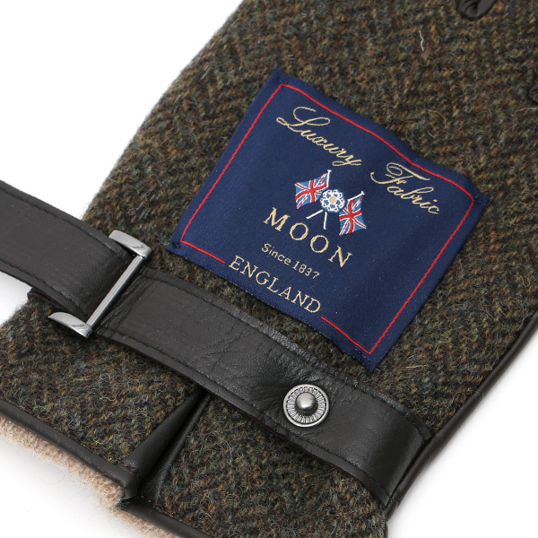  英国で1837年創業の老舗生地メーカー、MOON(ムーン)社のツイード生地を使用した本革手袋 ブラウン 茶 茶色 メンズ 羊革(ラムスキン) グローブ タッチパネル対応 スマホ対応 スマートフォン対応 操作 可能 KURODA(クロダ)