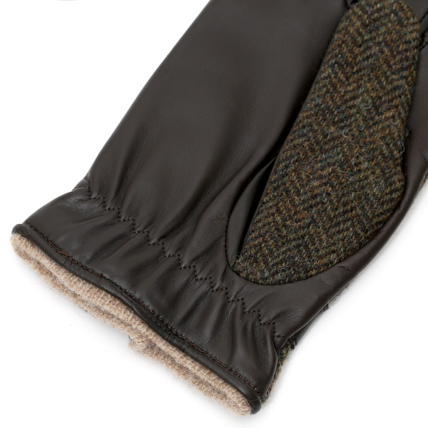  英国で1837年創業の老舗生地メーカー、MOON(ムーン)社のツイード生地を使用した本革手袋 ブラウン 茶 茶色 メンズ 羊革(ラムスキン) グローブ タッチパネル対応 スマホ対応 スマートフォン対応 操作 可能 KURODA(クロダ)