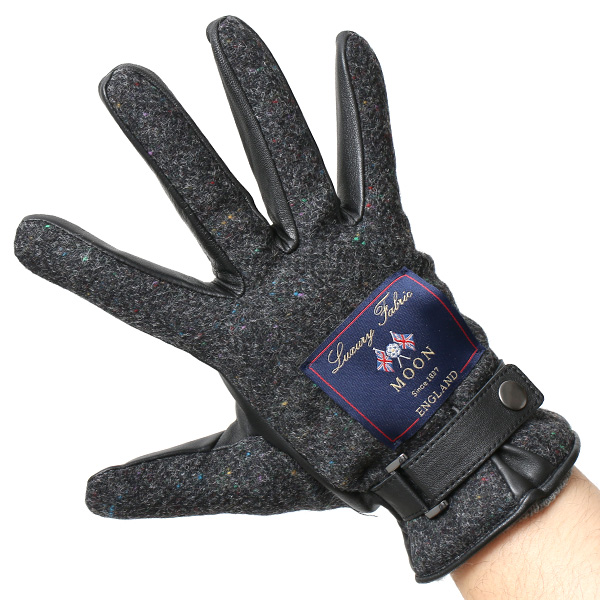  英国で1837年創業の老舗生地メーカー、MOON(ムーン)社のツイード生地を使用した本革手袋 グレー グレイ 灰色 メンズ 羊革(ラムスキン) グローブ タッチパネル対応 スマホ対応 スマートフォン対応 操作 可能 KURODA(クロダ)