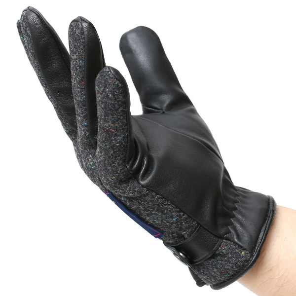  英国で1837年創業の老舗生地メーカー、MOON(ムーン)社のツイード生地を使用した本革手袋 グレー グレイ 灰色 メンズ 羊革(ラムスキン) グローブ タッチパネル対応 スマホ対応 スマートフォン対応 操作 可能 KURODA(クロダ)