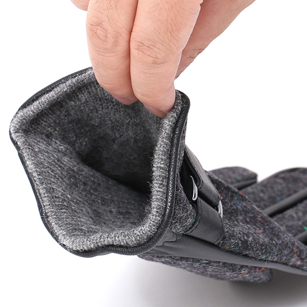  英国で1837年創業の老舗生地メーカー、MOON(ムーン)社のツイード生地を使用した本革手袋 グレー グレイ 灰色 メンズ 羊革(ラムスキン) グローブ タッチパネル対応 スマホ対応 スマートフォン対応 操作 可能 KURODA(クロダ)