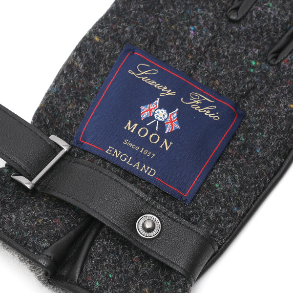  英国で1837年創業の老舗生地メーカー、MOON(ムーン)社のツイード生地を使用した本革手袋 グレー グレイ 灰色 メンズ 羊革(ラムスキン) グローブ タッチパネル対応 スマホ対応 スマートフォン対応 操作 可能 KURODA(クロダ)