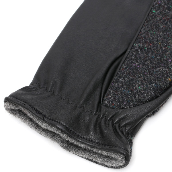  英国で1837年創業の老舗生地メーカー、MOON(ムーン)社のツイード生地を使用した本革手袋 グレー グレイ 灰色 メンズ 羊革(ラムスキン) グローブ タッチパネル対応 スマホ対応 スマートフォン対応 操作 可能 KURODA(クロダ)