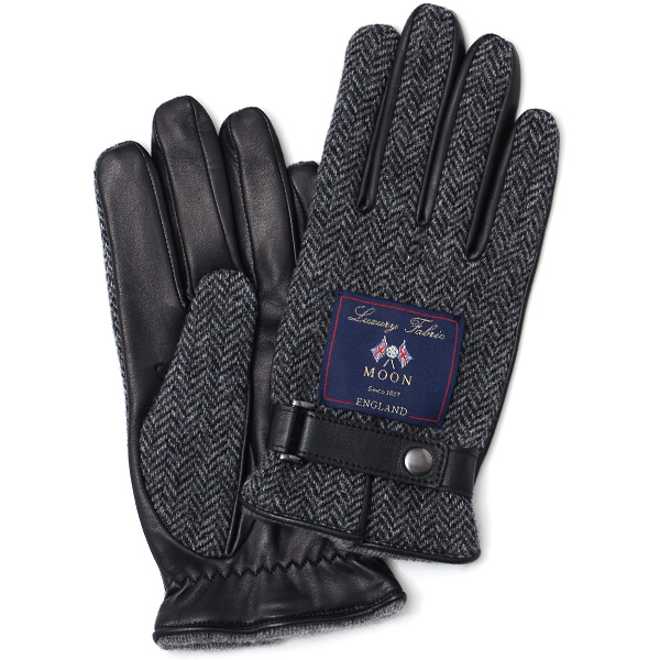 KURODA(クロダ) MOON(ムーン)社ツイード生地 手袋 グレー/ヘリンボーン