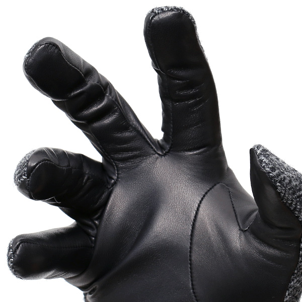  英国で1837年創業の老舗生地メーカー、MOON(ムーン)社のツイード生地を使用した本革手袋 グレー グレイ 灰色 メンズ 羊革(ラムスキン) グローブ タッチパネル対応 スマホ対応 スマートフォン対応 操作 可能 KURODA(クロダ)