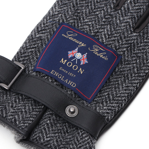  英国で1837年創業の老舗生地メーカー、MOON(ムーン)社のツイード生地を使用した本革手袋 グレー グレイ 灰色 メンズ 羊革(ラムスキン) グローブ タッチパネル対応 スマホ対応 スマートフォン対応 操作 可能 KURODA(クロダ)