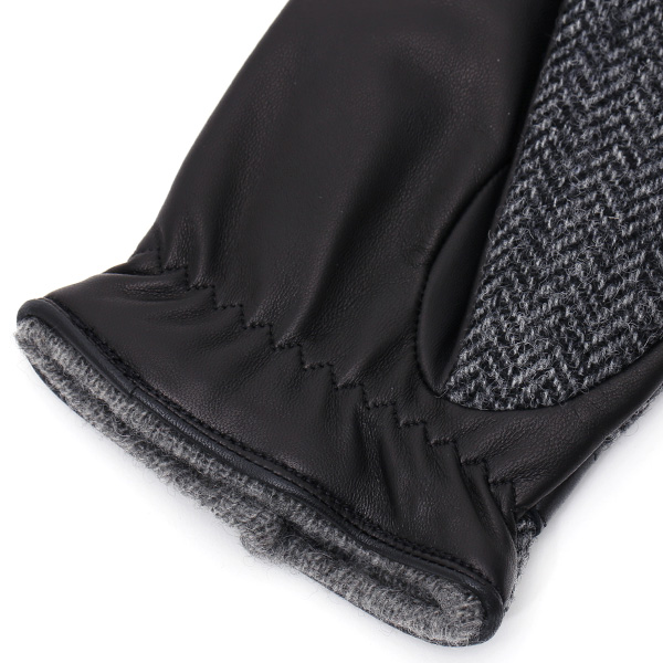  英国で1837年創業の老舗生地メーカー、MOON(ムーン)社のツイード生地を使用した本革手袋 グレー グレイ 灰色 メンズ 羊革(ラムスキン) グローブ タッチパネル対応 スマホ対応 スマートフォン対応 操作 可能 KURODA(クロダ)