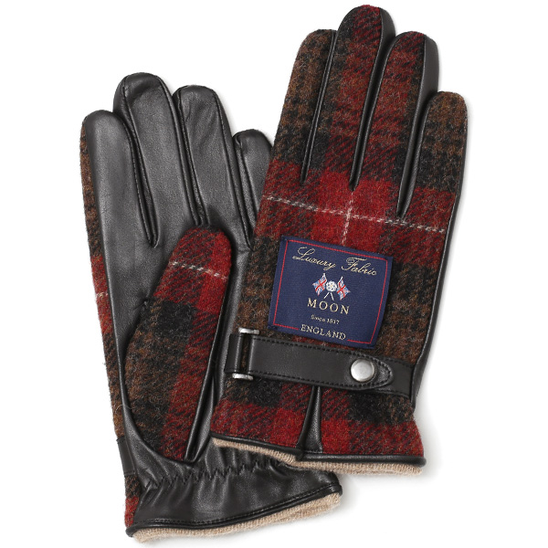 KURODA(クロダ) MOON(ムーン)社ツイード生地 手袋 レッド/チェック