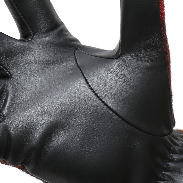  英国で1837年創業の老舗生地メーカー、MOON(ムーン)社のツイード生地を使用した本革手袋 レッド ワイン 赤色 メンズ 羊革(ラムスキン) グローブ タッチパネル対応 スマホ対応 スマートフォン対応 操作 可能 KURODA(クロダ)