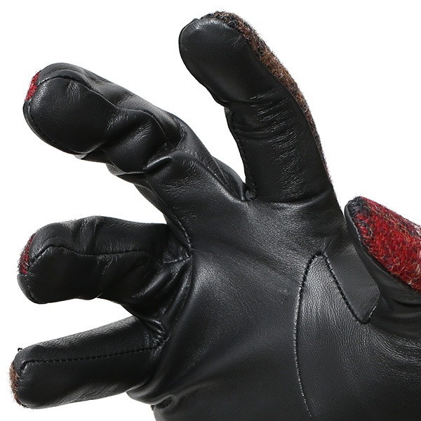  英国で1837年創業の老舗生地メーカー、MOON(ムーン)社のツイード生地を使用した本革手袋 レッド ワイン 赤色 メンズ 羊革(ラムスキン) グローブ タッチパネル対応 スマホ対応 スマートフォン対応 操作 可能 KURODA(クロダ)