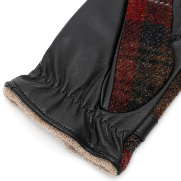  英国で1837年創業の老舗生地メーカー、MOON(ムーン)社のツイード生地を使用した本革手袋 レッド ワイン 赤色 メンズ 羊革(ラムスキン) グローブ タッチパネル対応 スマホ対応 スマートフォン対応 操作 可能 KURODA(クロダ)