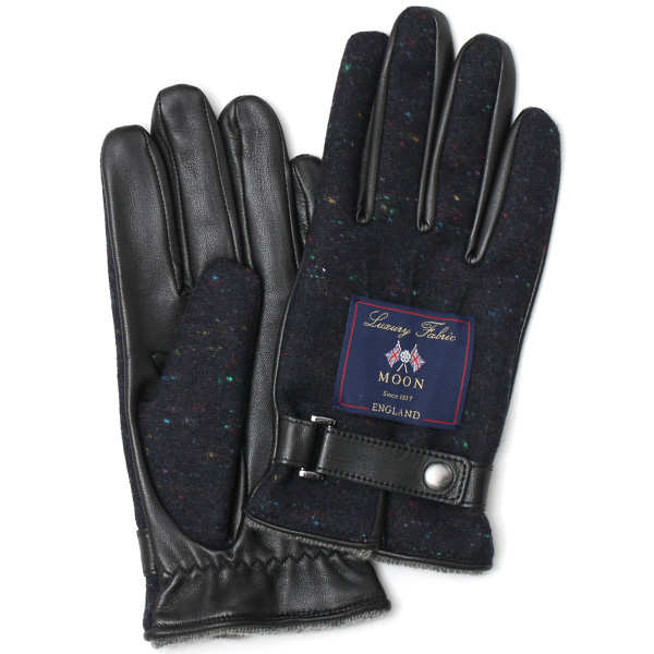 KURODA(クロダ) MOON(ムーン)社ツイード生地 手袋 ネイビー