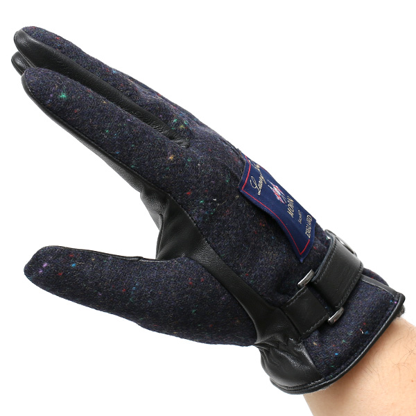  英国で1837年創業の老舗生地メーカー、MOON(ムーン)社のツイード生地を使用した本革手袋 ブルー ネイビー 青色 メンズ 羊革(ラムスキン) グローブ タッチパネル対応 スマホ対応 スマートフォン対応 操作 可能 KURODA(クロダ)