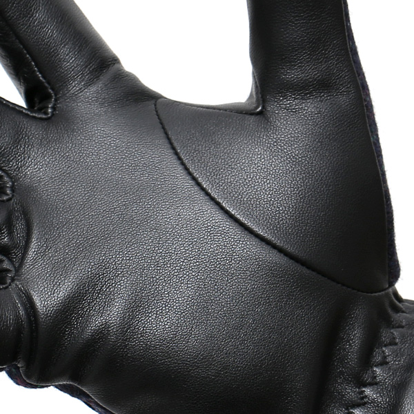  英国で1837年創業の老舗生地メーカー、MOON(ムーン)社のツイード生地を使用した本革手袋 ブルー ネイビー 青色 メンズ 羊革(ラムスキン) グローブ タッチパネル対応 スマホ対応 スマートフォン対応 操作 可能 KURODA(クロダ)