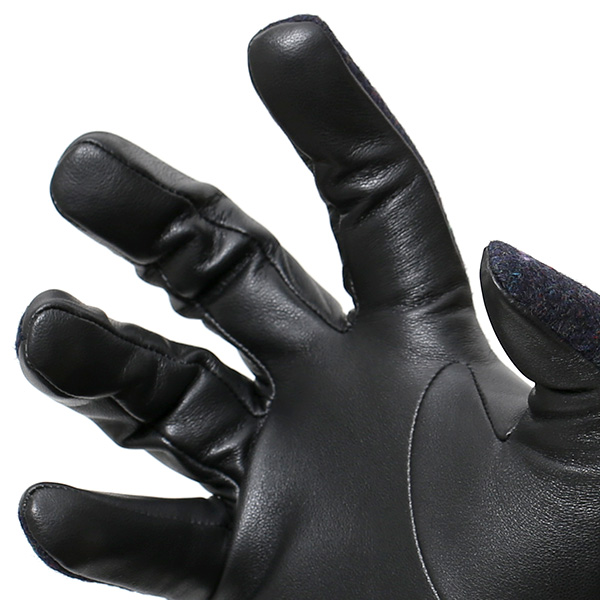  英国で1837年創業の老舗生地メーカー、MOON(ムーン)社のツイード生地を使用した本革手袋 ブルー ネイビー 青色 メンズ 羊革(ラムスキン) グローブ タッチパネル対応 スマホ対応 スマートフォン対応 操作 可能 KURODA(クロダ)