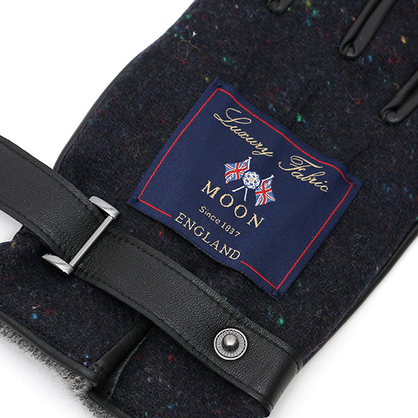  英国で1837年創業の老舗生地メーカー、MOON(ムーン)社のツイード生地を使用した本革手袋 ブルー ネイビー 青色 メンズ 羊革(ラムスキン) グローブ タッチパネル対応 スマホ対応 スマートフォン対応 操作 可能 KURODA(クロダ)