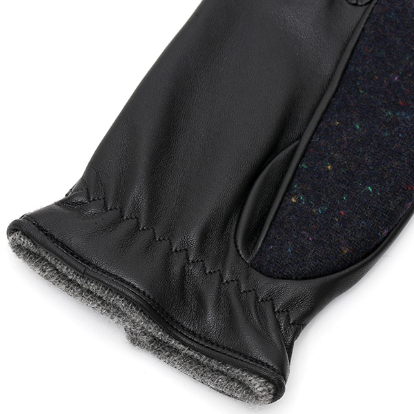  英国で1837年創業の老舗生地メーカー、MOON(ムーン)社のツイード生地を使用した本革手袋 ブルー ネイビー 青色 メンズ 羊革(ラムスキン) グローブ タッチパネル対応 スマホ対応 スマートフォン対応 操作 可能 KURODA(クロダ)