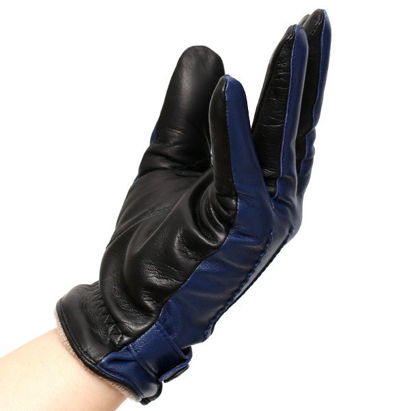  日本の手袋専門ブランド「KURODA(クロダ)」 カシミヤ混裏地/イタリア製本革/スマホ対応 ブルー ネイビー 青色 メンズ レザー グローブ カシミア混 羊革(ラムスキン) タッチパネル対応 スマホ対応 スマートフォン