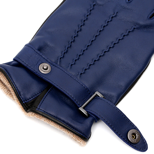  日本の手袋専門ブランド「KURODA(クロダ)」 カシミヤ混裏地/イタリア製本革/スマホ対応 ブルー ネイビー 青色 メンズ レザー グローブ カシミア混 羊革(ラムスキン) タッチパネル対応 スマホ対応 スマートフォン