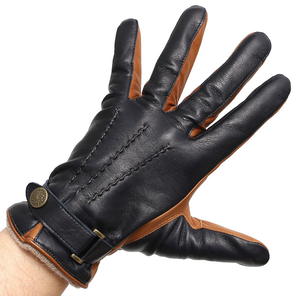  日本の手袋専門ブランド「KURODA(クロダ)」 カシミヤ混裏地/イタリア製本革/スマホ対応 ブルー ネイビー 青色 メンズ レザー グローブ カシミア混 羊革(ラムスキン) タッチパネル対応 スマホ対応 スマートフォン