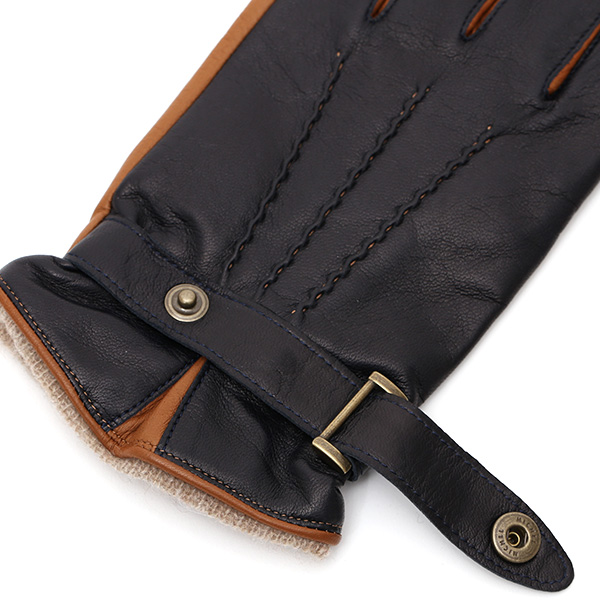  日本の手袋専門ブランド「KURODA(クロダ)」 カシミヤ混裏地/イタリア製本革/スマホ対応 ブルー ネイビー 青色 メンズ レザー グローブ カシミア混 羊革(ラムスキン) タッチパネル対応 スマホ対応 スマートフォン