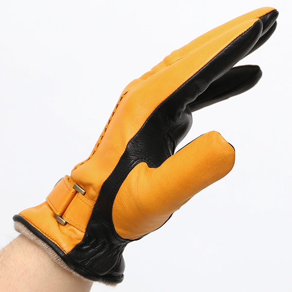  日本の手袋専門ブランド「KURODA(クロダ)」 カシミヤ混裏地/イタリア製本革/スマホ対応 イエロー 黄色 メンズ レザー グローブ カシミア混 羊革(ラムスキン) タッチパネル対応 スマホ対応 スマートフォン