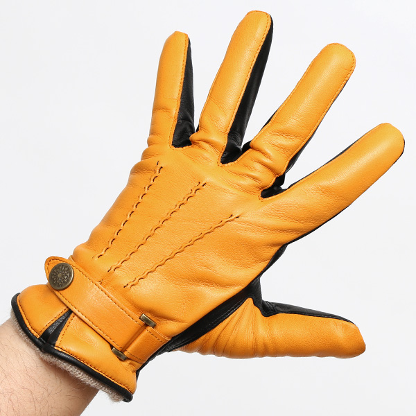  日本の手袋専門ブランド「KURODA(クロダ)」 カシミヤ混裏地/イタリア製本革/スマホ対応 イエロー 黄色 メンズ レザー グローブ カシミア混 羊革(ラムスキン) タッチパネル対応 スマホ対応 スマートフォン