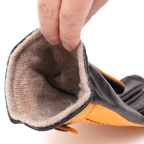  日本の手袋専門ブランド「KURODA(クロダ)」 カシミヤ混裏地/イタリア製本革/スマホ対応 イエロー 黄色 メンズ レザー グローブ カシミア混 羊革(ラムスキン) タッチパネル対応 スマホ対応 スマートフォン