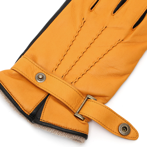  日本の手袋専門ブランド「KURODA(クロダ)」 カシミヤ混裏地/イタリア製本革/スマホ対応 イエロー 黄色 メンズ レザー グローブ カシミア混 羊革(ラムスキン) タッチパネル対応 スマホ対応 スマートフォン