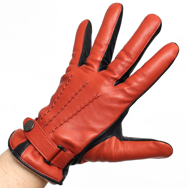  日本の手袋専門ブランド「KURODA(クロダ)」 カシミヤ混裏地/イタリア製本革/スマホ対応 オレンジ 橙色 メンズ レザー グローブ カシミア混 羊革(ラムスキン) タッチパネル対応 スマホ対応 スマートフォン