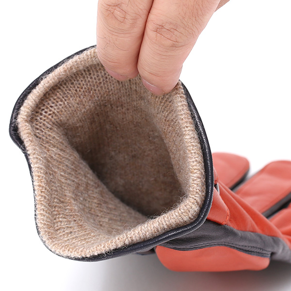  日本の手袋専門ブランド「KURODA(クロダ)」 カシミヤ混裏地/イタリア製本革/スマホ対応 オレンジ 橙色 メンズ レザー グローブ カシミア混 羊革(ラムスキン) タッチパネル対応 スマホ対応 スマートフォン