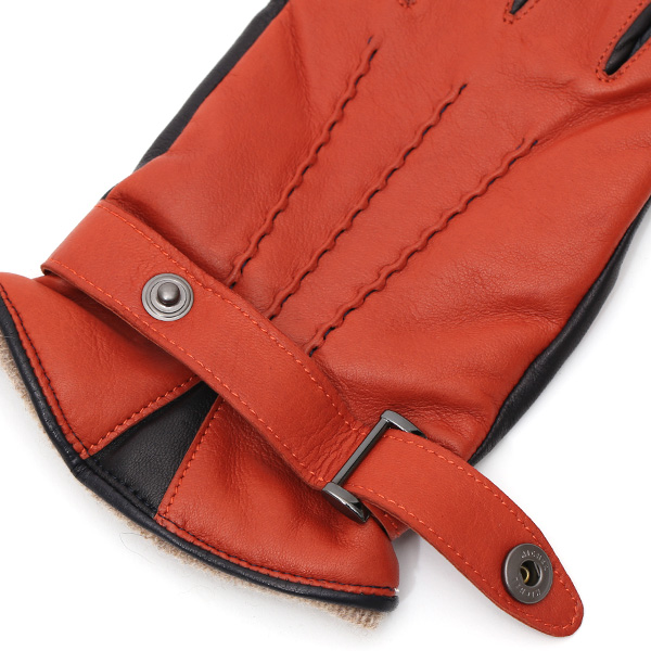  日本の手袋専門ブランド「KURODA(クロダ)」 カシミヤ混裏地/イタリア製本革/スマホ対応 オレンジ 橙色 メンズ レザー グローブ カシミア混 羊革(ラムスキン) タッチパネル対応 スマホ対応 スマートフォン