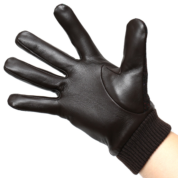  日本の手袋専門ブランド「KURODA(クロダ)」×英国の老舗生地メーカー「MOON(ムーン)」 ダークブラウン ブラウン 茶 茶色 メンズ 本革 羊革(ラムスキン) タッチパネル対応 スマホ対応 スマートフォン対応 操作 可能