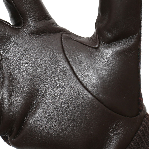  日本の手袋専門ブランド「KURODA(クロダ)」×英国の老舗生地メーカー「MOON(ムーン)」 ダークブラウン ブラウン 茶 茶色 メンズ 本革 羊革(ラムスキン) タッチパネル対応 スマホ対応 スマートフォン対応 操作 可能