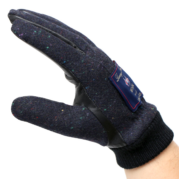  日本の手袋専門ブランド「KURODA(クロダ)」×英国の老舗生地メーカー「MOON(ムーン)」 ブルー ネイビー 青色 メンズ 本革 羊革(ラムスキン) タッチパネル対応 スマホ対応 スマートフォン対応 操作 可能