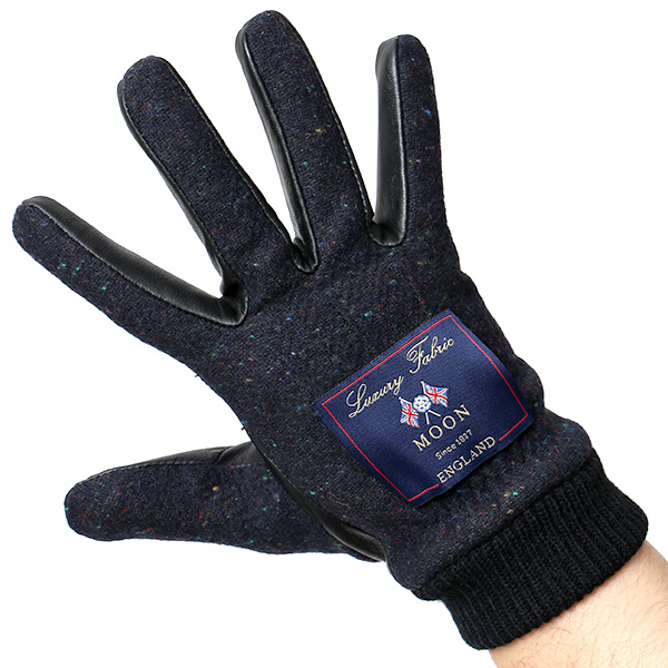  日本の手袋専門ブランド「KURODA(クロダ)」×英国の老舗生地メーカー「MOON(ムーン)」 ブルー ネイビー 青色 メンズ 本革 羊革(ラムスキン) タッチパネル対応 スマホ対応 スマートフォン対応 操作 可能