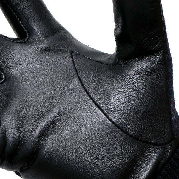  日本の手袋専門ブランド「KURODA(クロダ)」×英国の老舗生地メーカー「MOON(ムーン)」 ブルー ネイビー 青色 メンズ 本革 羊革(ラムスキン) タッチパネル対応 スマホ対応 スマートフォン対応 操作 可能