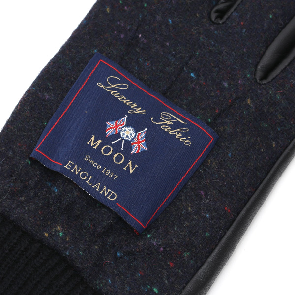  日本の手袋専門ブランド「KURODA(クロダ)」×英国の老舗生地メーカー「MOON(ムーン)」 ブルー ネイビー 青色 メンズ 本革 羊革(ラムスキン) タッチパネル対応 スマホ対応 スマートフォン対応 操作 可能