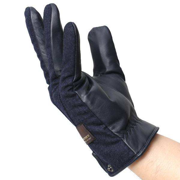  手袋 メンズ レザー 本革 ブルー ネイビー 青色 スマホ対応 グローブ KURODA(クロダ)