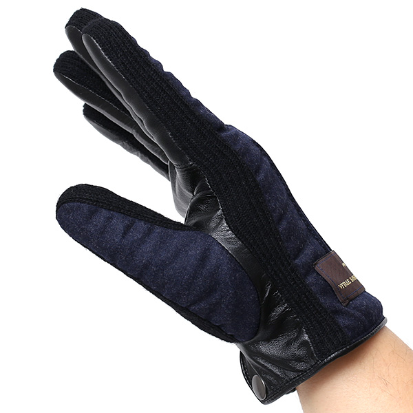  KURODA(クロダ) 日本製/スマホ対応/本革手袋 イタリアの名門「カノニコ社」ウール使用 ブルー ネイビー 青色 メンズ レザー グローブ タッチパネル対応 スマホ対応 スマートフォン対応 羊革(ラムスキン) KURODA(クロダ)
