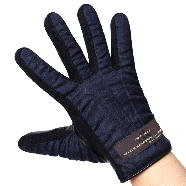  KURODA(クロダ) 日本製/スマホ対応/本革手袋 イタリアの名門「カノニコ社」ウール使用 ブルー ネイビー 青色 メンズ レザー グローブ タッチパネル対応 スマホ対応 スマートフォン対応 羊革(ラムスキン) KURODA(クロダ)