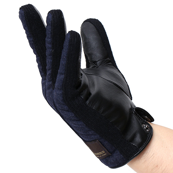  KURODA(クロダ) 日本製/スマホ対応/本革手袋 イタリアの名門「カノニコ社」ウール使用 ブルー ネイビー 青色 メンズ レザー グローブ タッチパネル対応 スマホ対応 スマートフォン対応 羊革(ラムスキン) KURODA(クロダ)