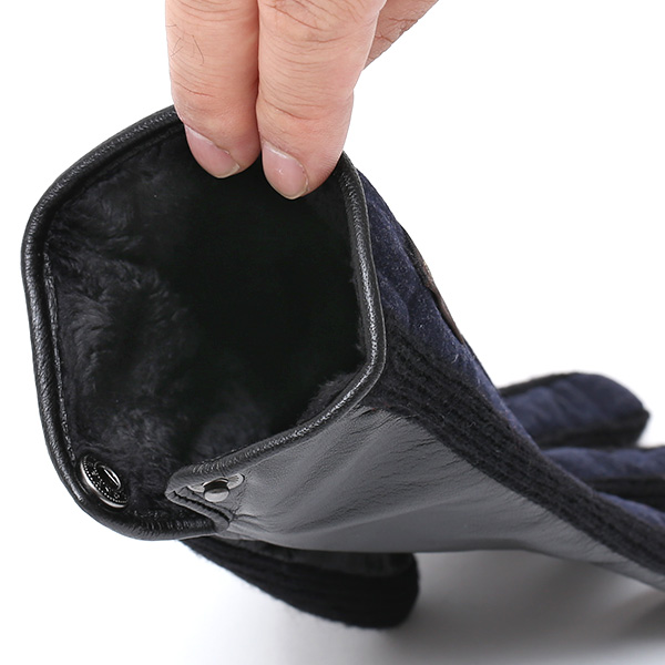  KURODA(クロダ) 日本製/スマホ対応/本革手袋 イタリアの名門「カノニコ社」ウール使用 ブルー ネイビー 青色 メンズ レザー グローブ タッチパネル対応 スマホ対応 スマートフォン対応 羊革(ラムスキン) KURODA(クロダ)