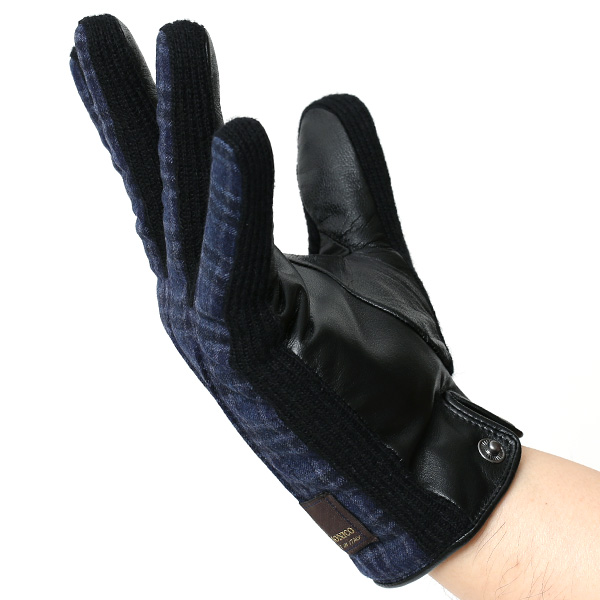  KURODA(クロダ) 日本製/スマホ対応/本革手袋 イタリアの名門「カノニコ社」ウール使用 ブルー ネイビー 青色 メンズ レザー グローブ タッチパネル対応 スマホ対応 スマートフォン対応 羊革(ラムスキン) KURODA(クロダ)